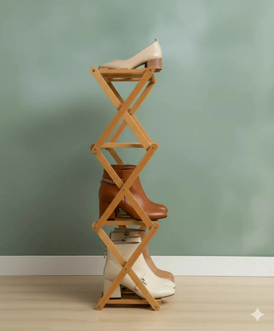 Modern 4-Tier Bamboo Shoe Rack Foldable Eco-Friendly Bamboo Storage
