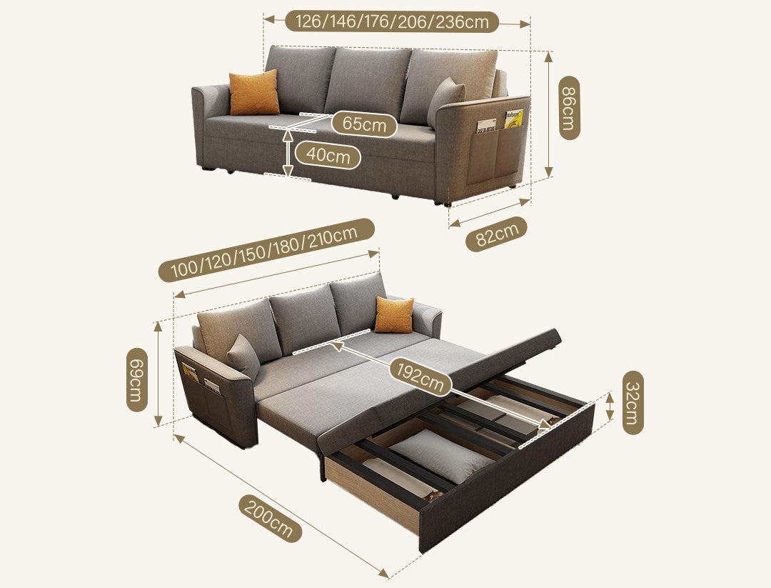 Gertrude Sofa Bed Single Seater, Two Seater, Linen