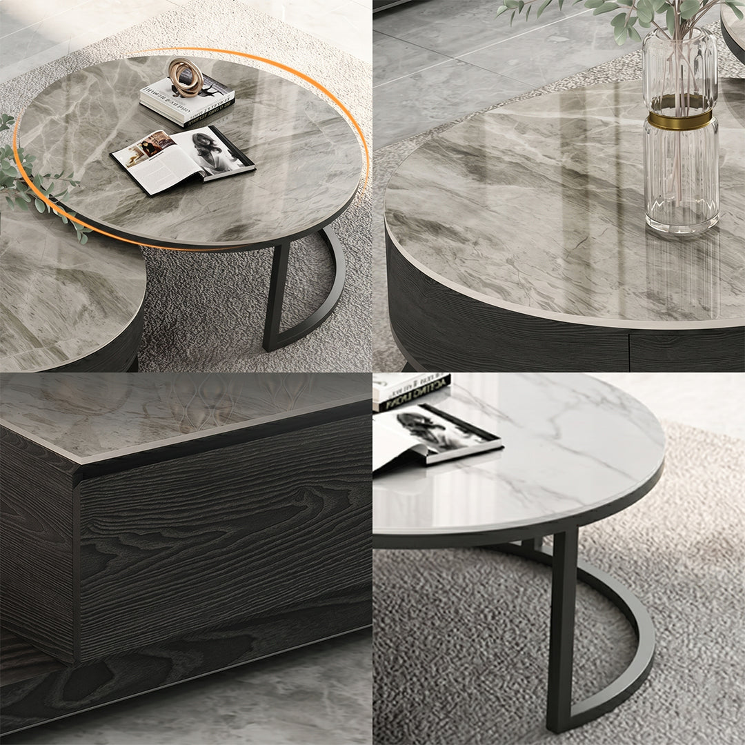 Gibs Nesting Coffee Table With TV Stand Set, Sintered Stone