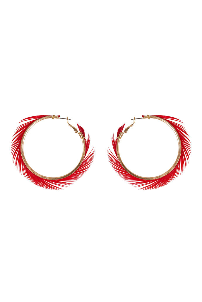 Gigi Red Feather Hoop Earrings