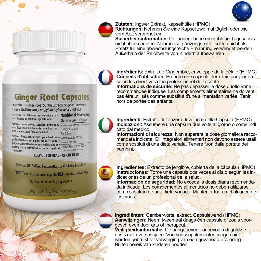 Ayushya Ginger Capsules (Adrak, Sunthi) Digestive Comfort Support - Vegan, Gluten Free, Non-GMO, 60 Capsules