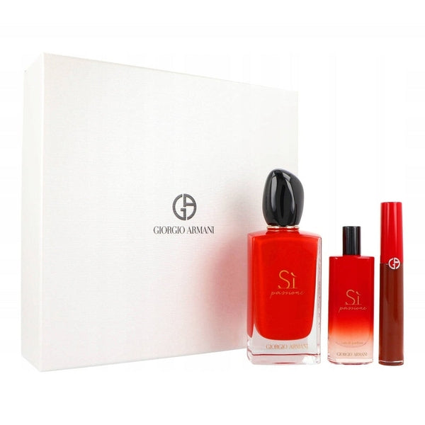 Giorgio Armani Si Passione Gift Set 100ml EDP + 15ml EDP + 1.5ml Lip Maestro 209 Palazzo