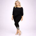 Black Soft Stretchy High Rise Leggings with Sequin Cut Out Hem