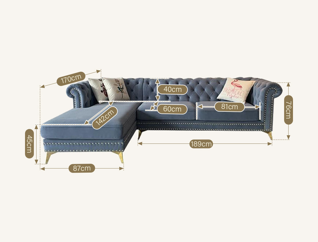 Glamour Three Seater Corner Sofa, Velvet