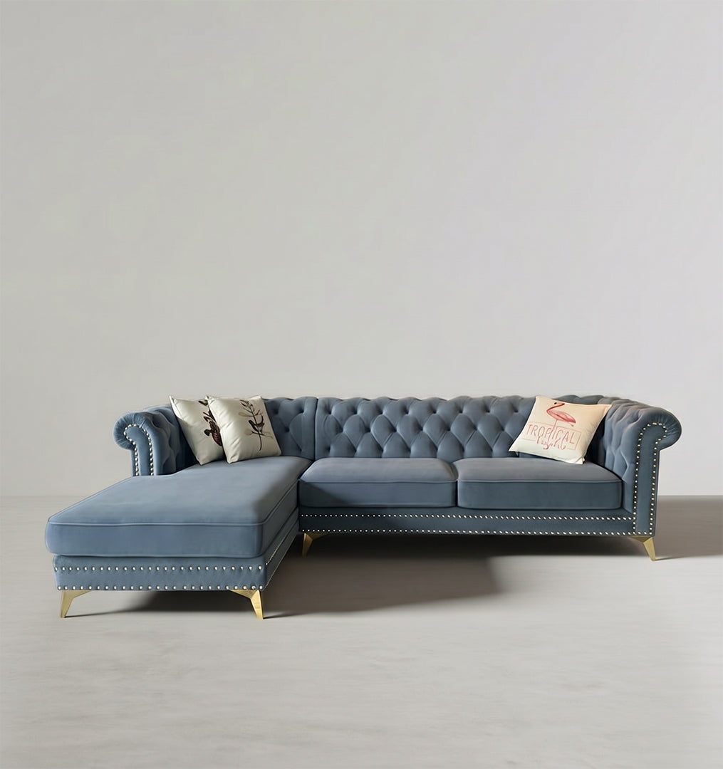 Glamour Three Seater Corner Sofa, Velvet