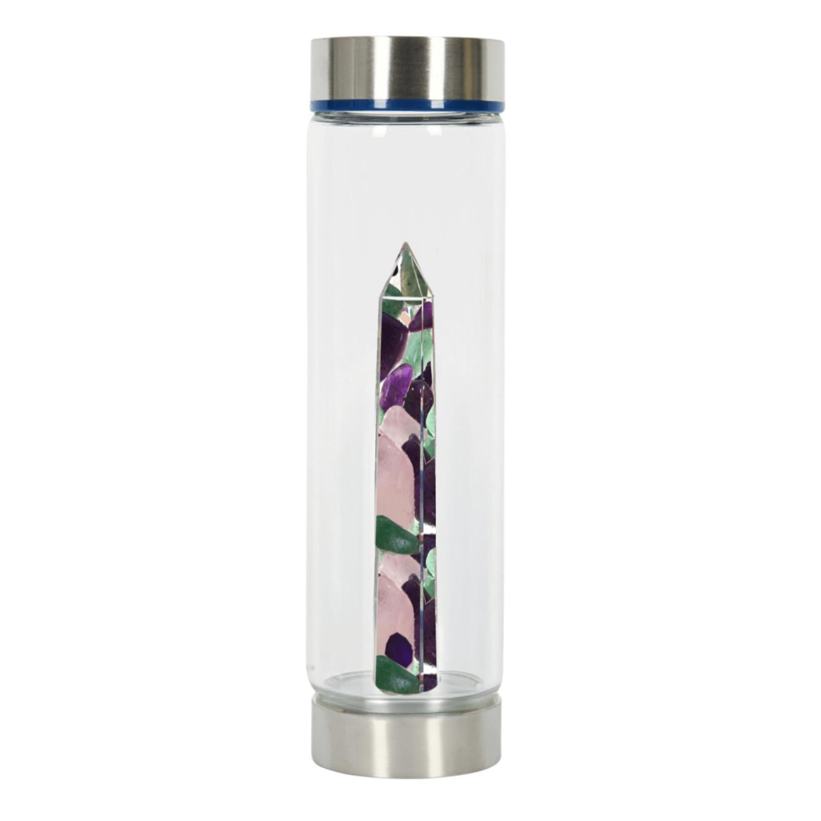 Bewater Love Glow Glass Bottle - Rose Quartz, Amethyst and Aventurine Quartz