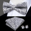 Gray Paisley Silk Bow Tie - With Matching Cufflinks & Pocket Square