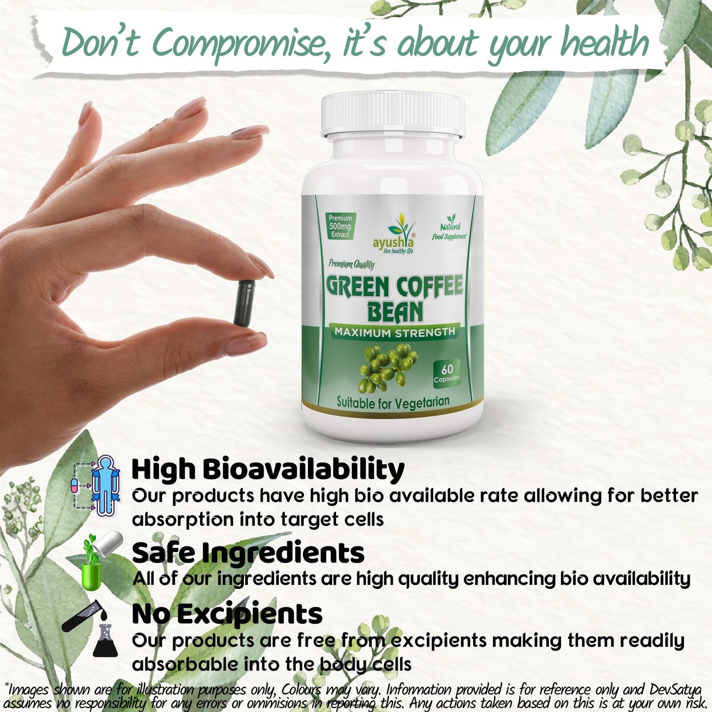 Ayushya Green Coffee Bean Capsules Energy & Antioxidant Support - Vegan, Gluten Free, Non-GMO, 60 Capsules