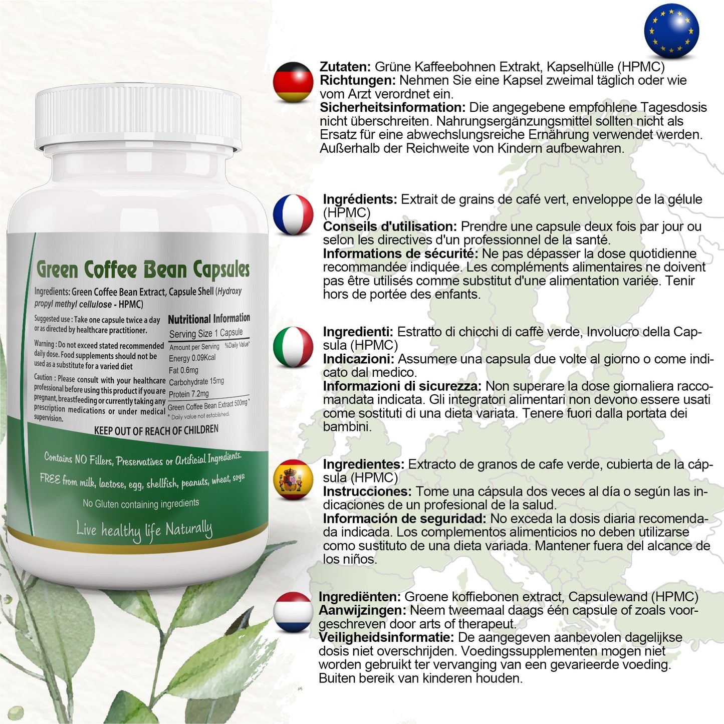 Ayushya Green Coffee Bean Capsules Energy & Antioxidant Support - Vegan, Gluten Free, Non-GMO, 60 Capsules