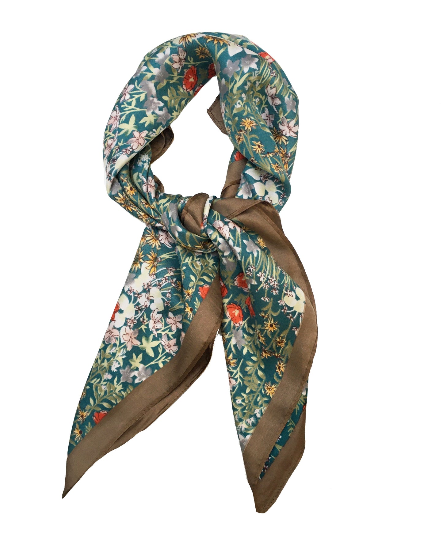 70cm x 70cm Square Scarf Green Floral Flower Scarf Thin Silky Womens Summer Spring