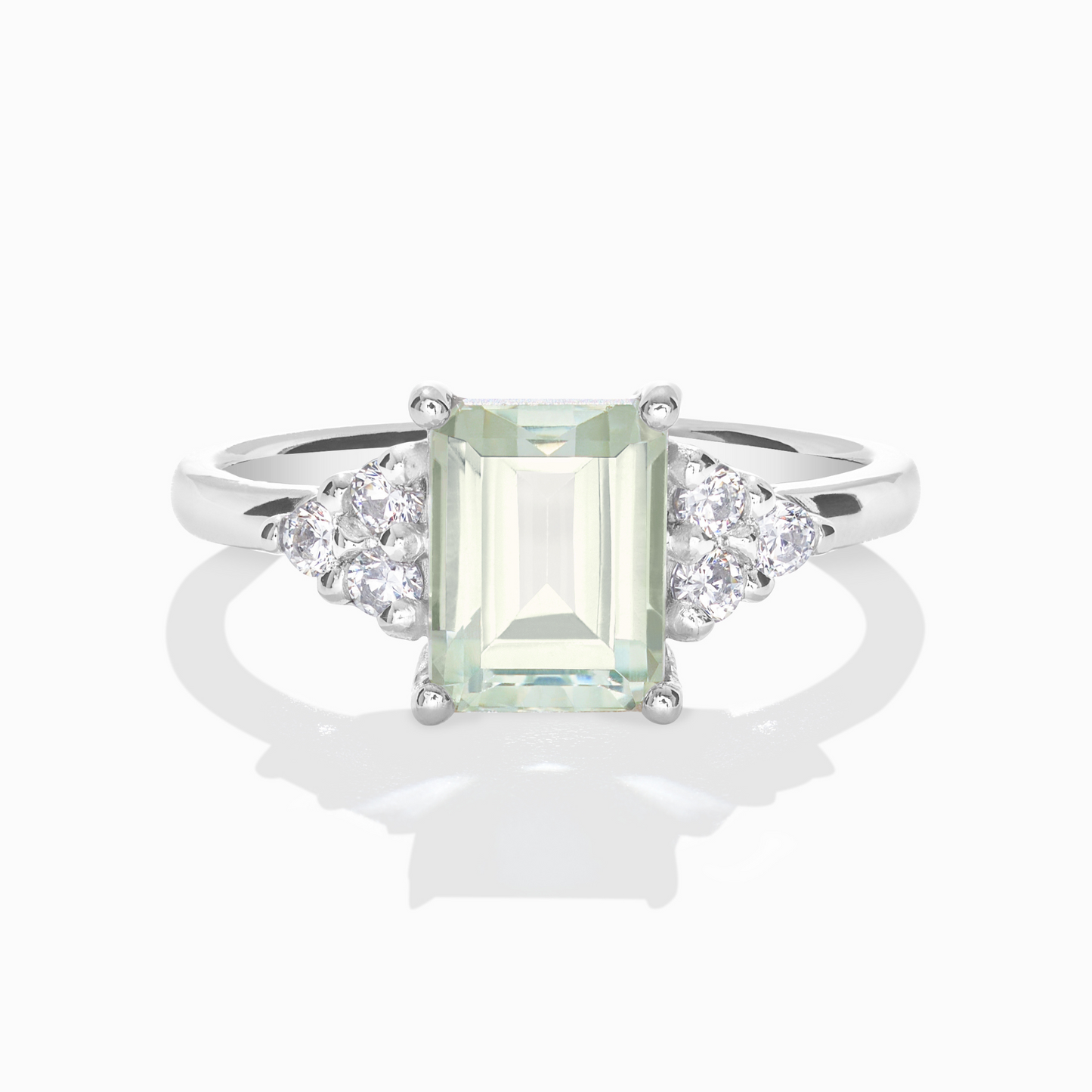 Green Amethyst Emerald Cut Ring in Sterling Silver