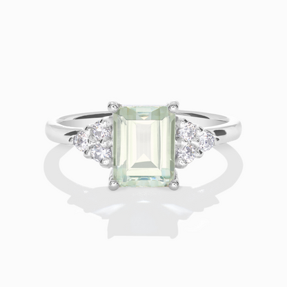 Green Amethyst Emerald Cut Ring in Sterling Silver