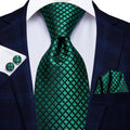 Green Geometric Silk Tie - With Matching Cufflinks & Pocket Square
