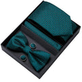Men's Gift Set - Green Textured Design Tie, Bow Tie, Pocket Square and Cuff Links