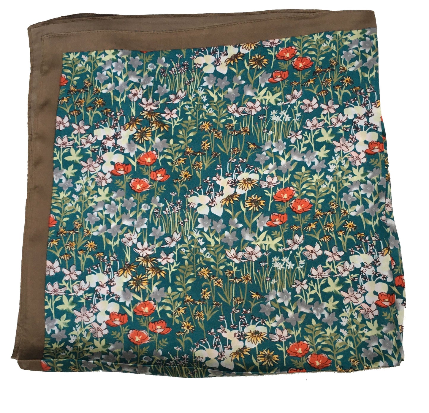 70cm x 70cm Square Scarf Green Floral Flower Scarf Thin Silky Womens Summer Spring