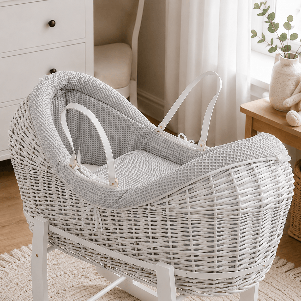 Wicker Deluxe Pod Baby Moses Basket With Stand
