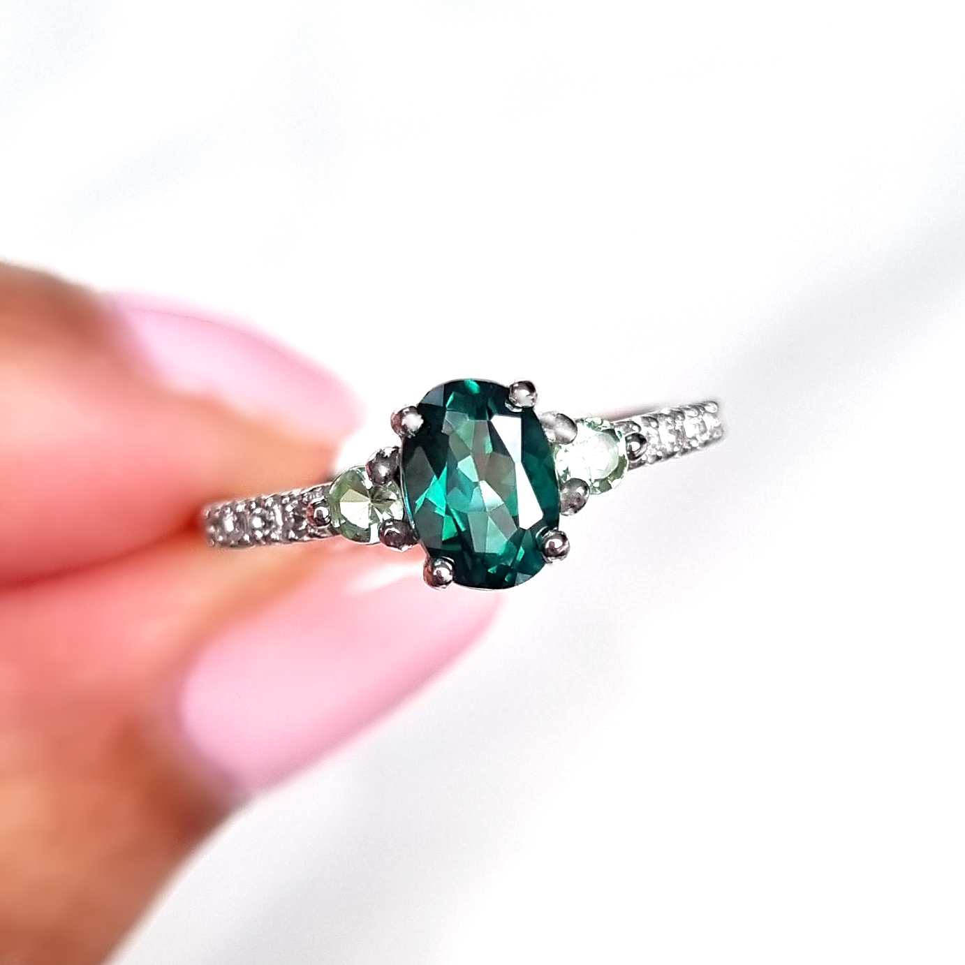 Green Topaz and Green Tourmaline Ring in Sterling Silver