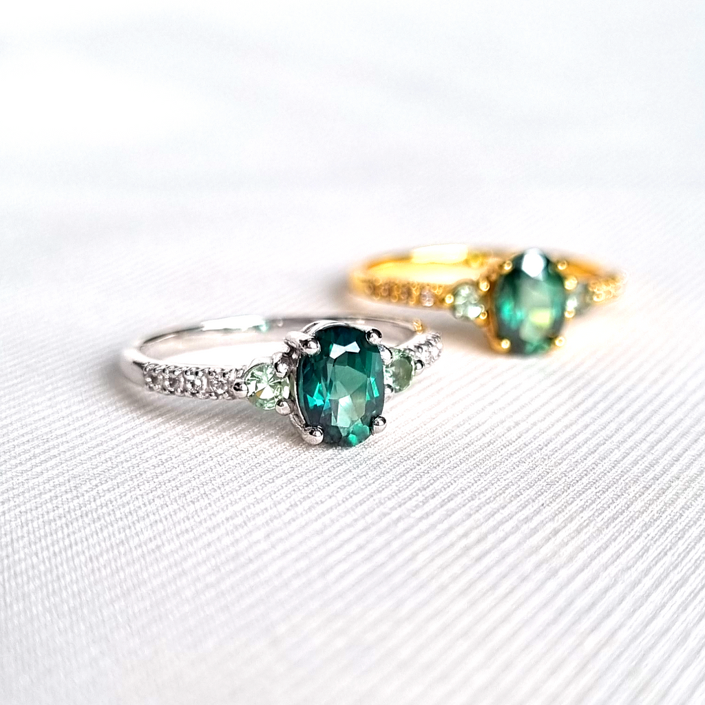 Green Topaz and Green Tourmaline Ring in Sterling Silver