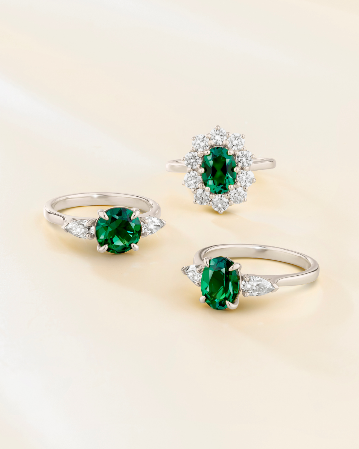 Emerald Halo Engagement Ring in Sterling Silver