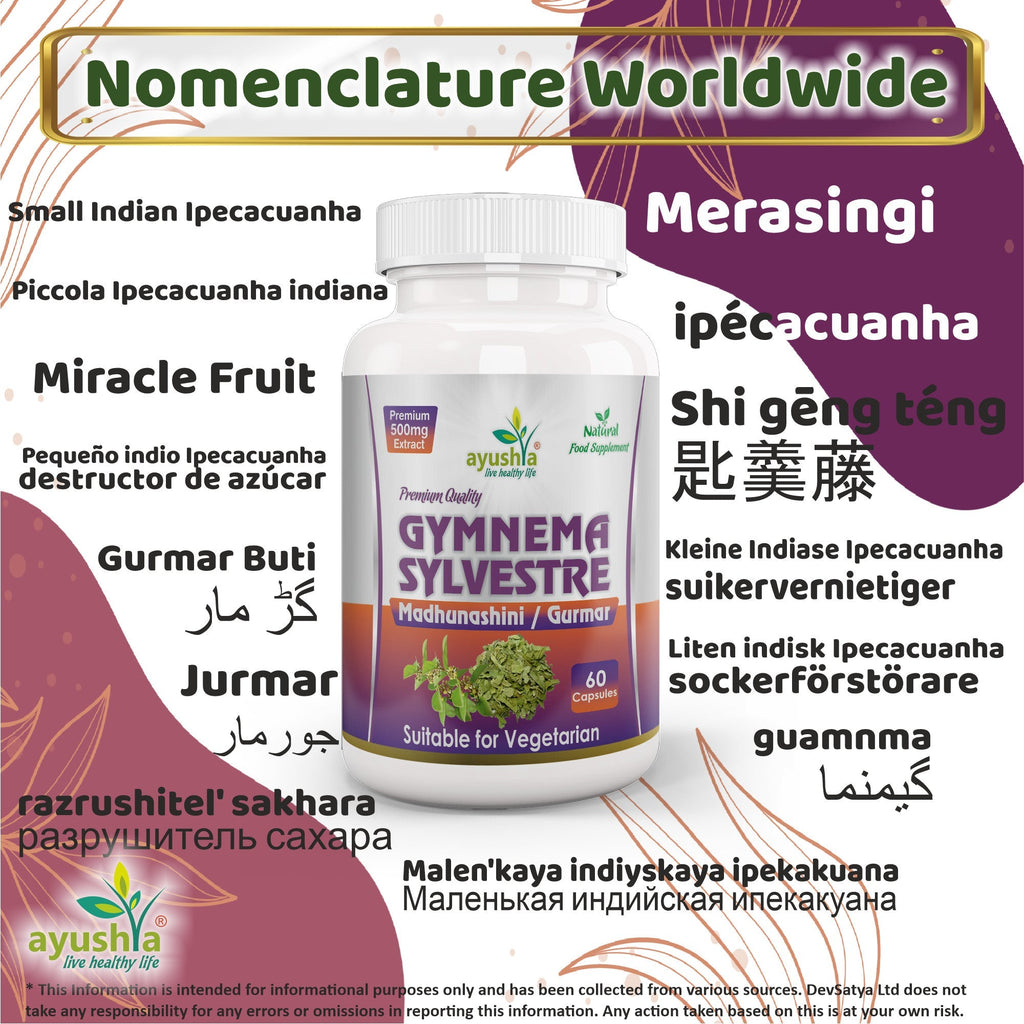 Ayushya Gymnema Sylvestre with Black Pepper Capsules (Madhunaashini, Gurmar) Glucose Wellness Support - Vegan, Gluten Free, Non-GMO, 60 Capsules