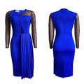Fashion Mesh Splicing Slim Warp Hip Split Women Office Dress