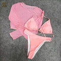 Three-Piece Plus Size Swimwear Set with Long-Sleeve Cover-Up