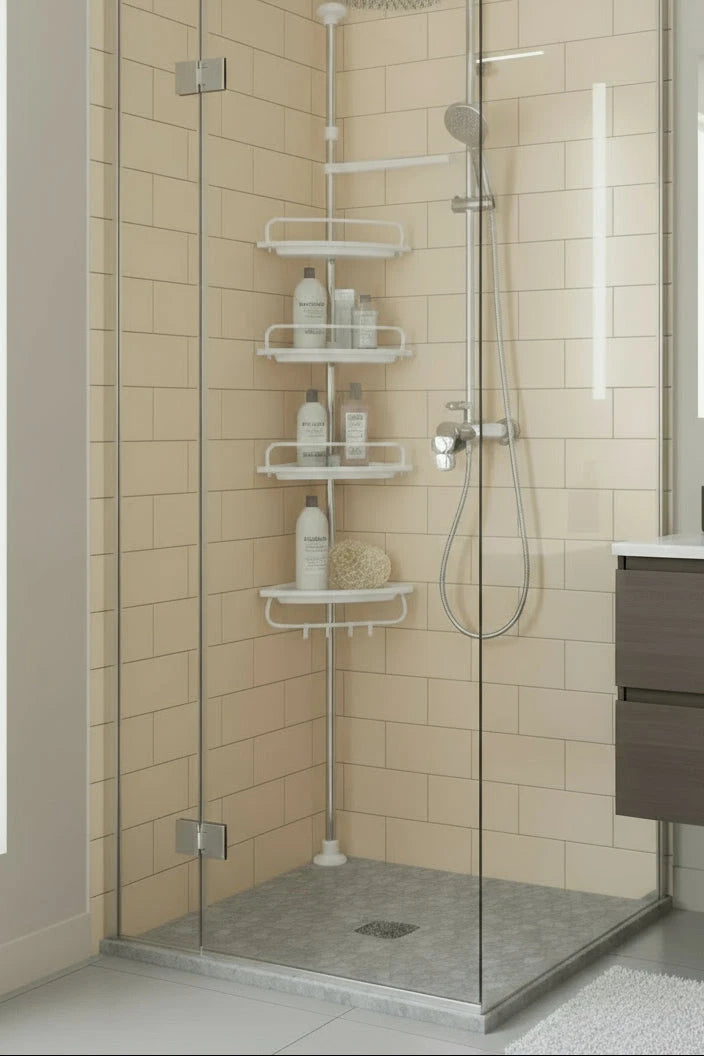 Triangle Telescopic Corner Shower Rack - 4-Tier Shower Storage Savings