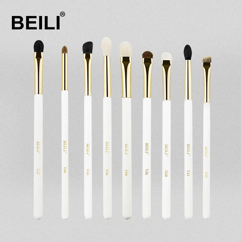 Customized Natural Goat Hair Eye Makeup Brushes Kit Flat Full Eyebrow Detail Brushes with Eye Shadow and Eyeliner