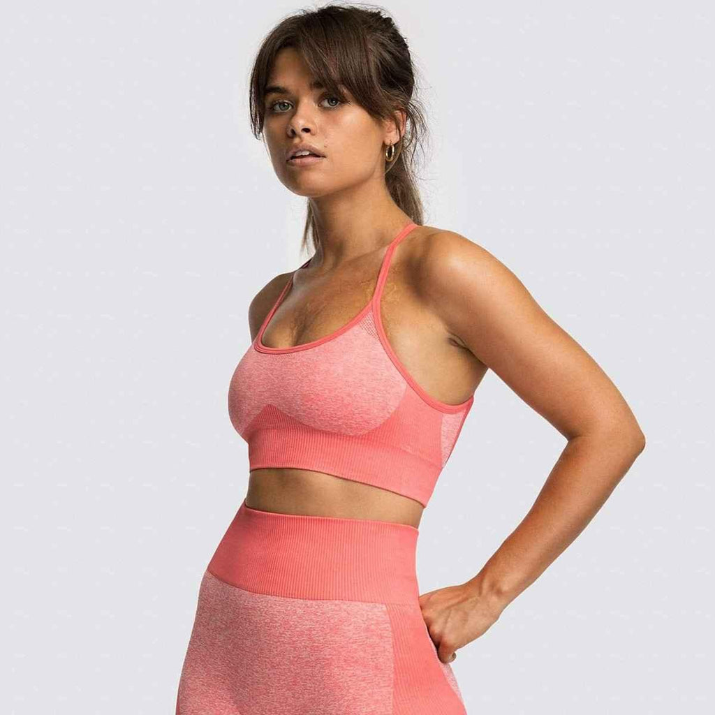 2 Piece Set Seamless Gym Wear Leggings for Women with Breathable Yoga Bra - High Quality Activewear
