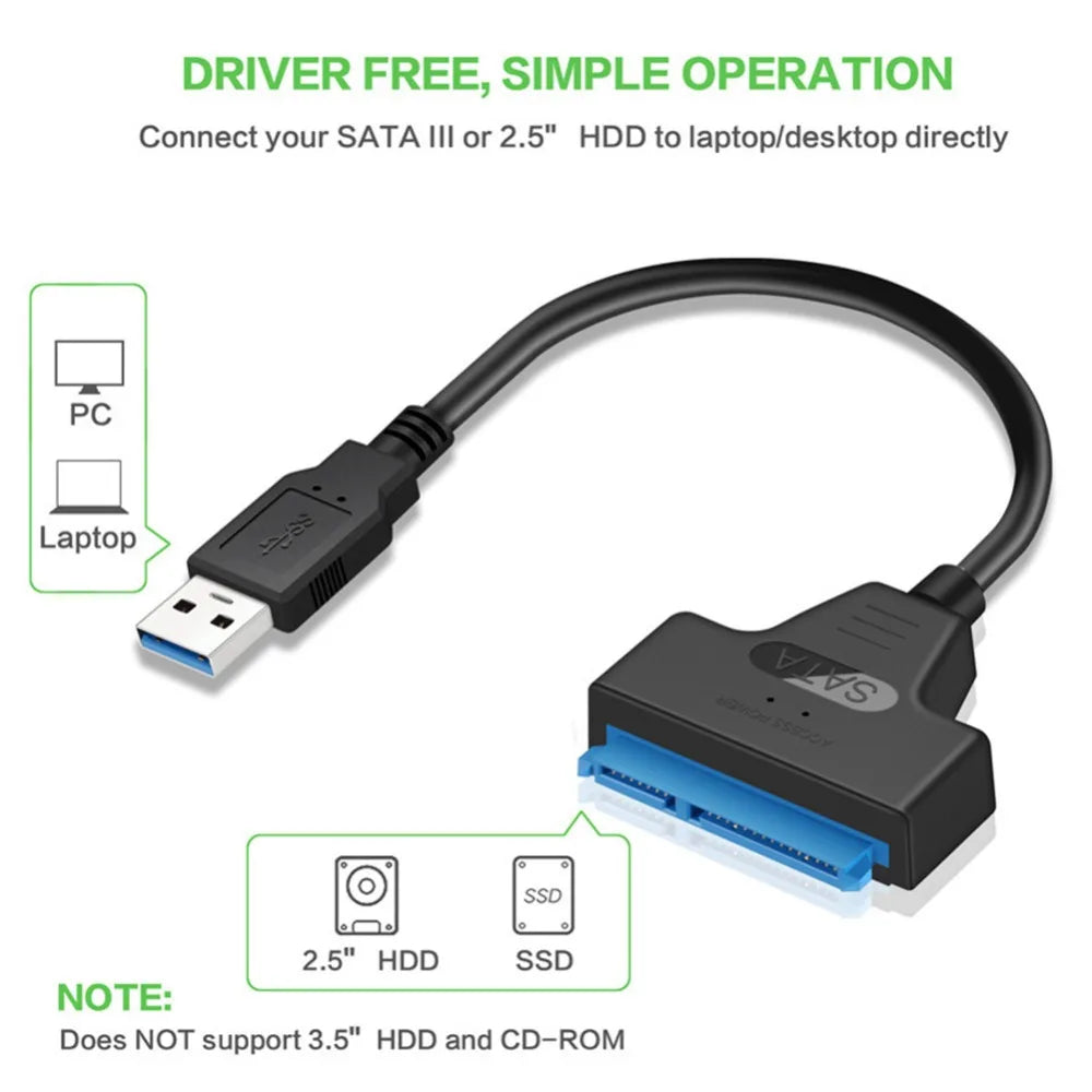 SATA to USB 3.0/2.0/Type-C Adapter Sata Cable Up To 6 Gbps Support 2.5 Inch External HDD SSD Hard Drive 22 Pin Sata III Cable