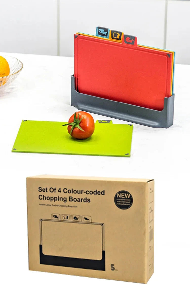 Indexed Chopping Board Set - 4 Eco-Friendly PP Plastic Boards with Color-Coded Indexing