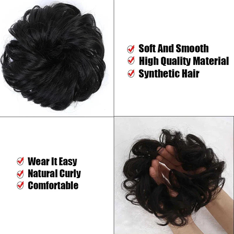LUPU Synthetic Hair Bun Messy Scrunchies With Elastic Band Natural Fake Hair Tie Pieces Ponytail Colored Black Purple Pink Green