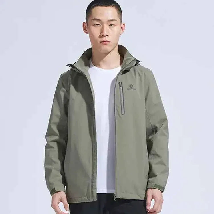 Man Winter Outdoor Waterproof Hiking Jacket - Heat Sealed Camo Print Hoodie Jacket