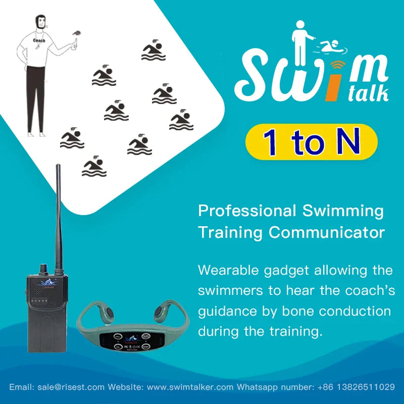 Swimtalk H904 Bone Conduction Headphones Water-Resistant 10 H900 Walike Talkie Coaching Transmitter for Swimming Sports Coaching