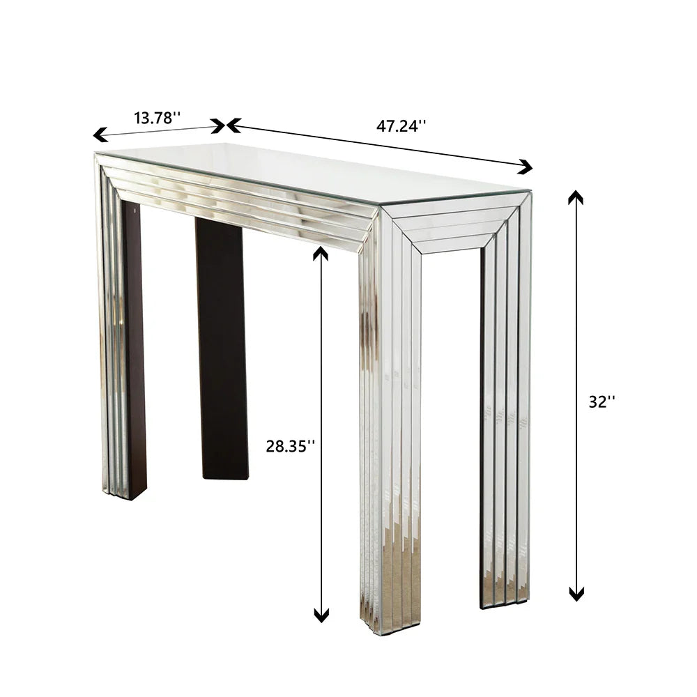 Modern Glass Top Mirrored Console Table