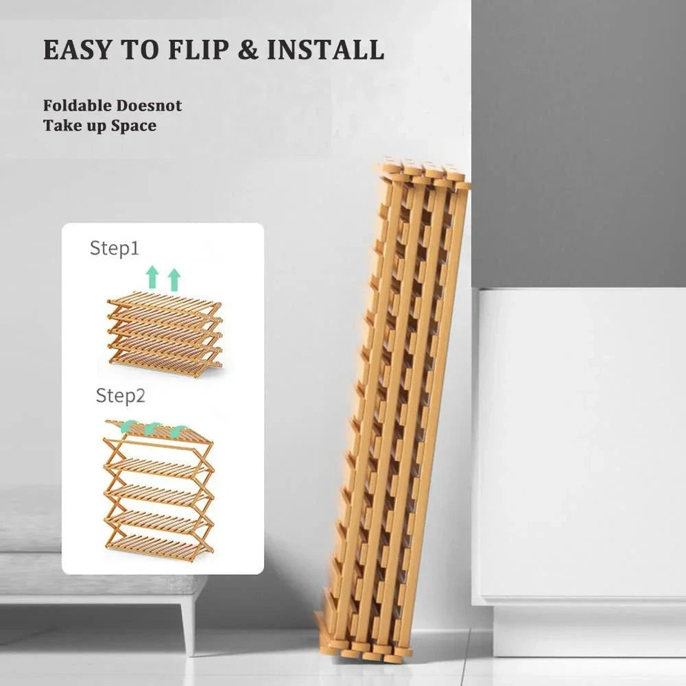 Modern 4-Tier Bamboo Shoe Rack Foldable Eco-Friendly Bamboo Storage