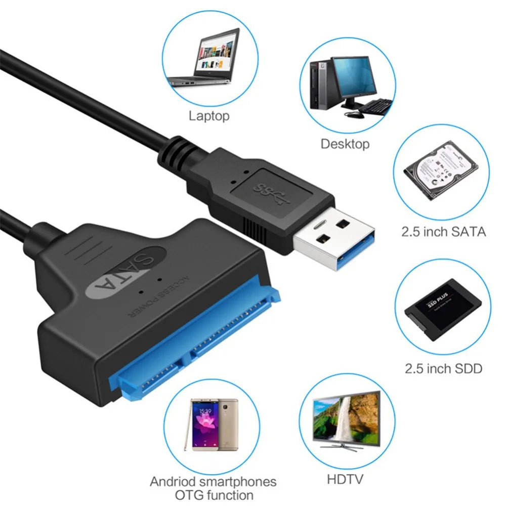 SATA to USB 3.0/2.0/Type-C Adapter Sata Cable Up To 6 Gbps Support 2.5 Inch External HDD SSD Hard Drive 22 Pin Sata III Cable