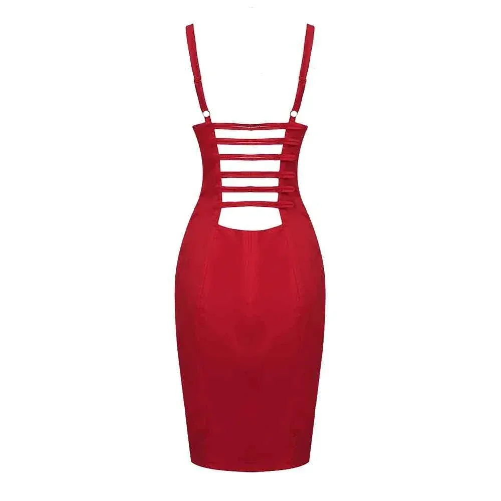 Red Satin Christmas Party Dress - Sexy Pleated Strapless Evening Outfit