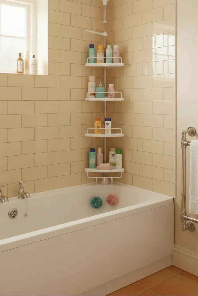 Triangle Telescopic Corner Shower Rack - 4-Tier Shower Storage Savings