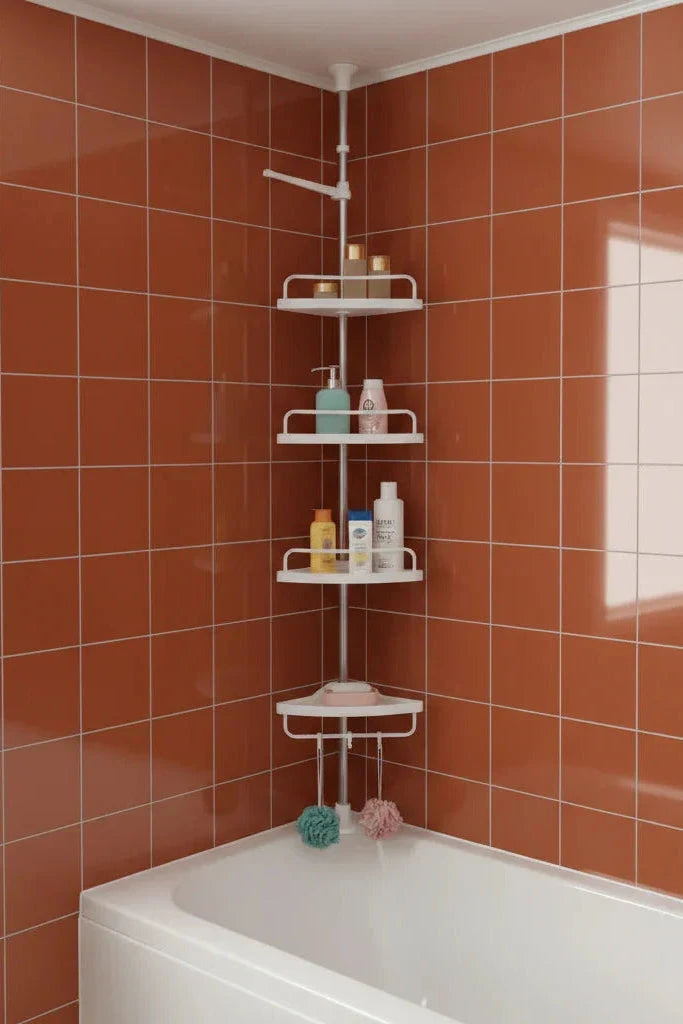 Triangle Telescopic Corner Shower Rack - 4-Tier Shower Storage Savings