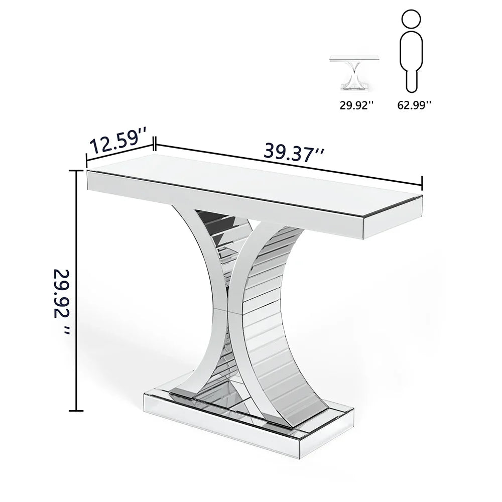 43.3'' Mirrored Glass Console Door Entryway Display Table