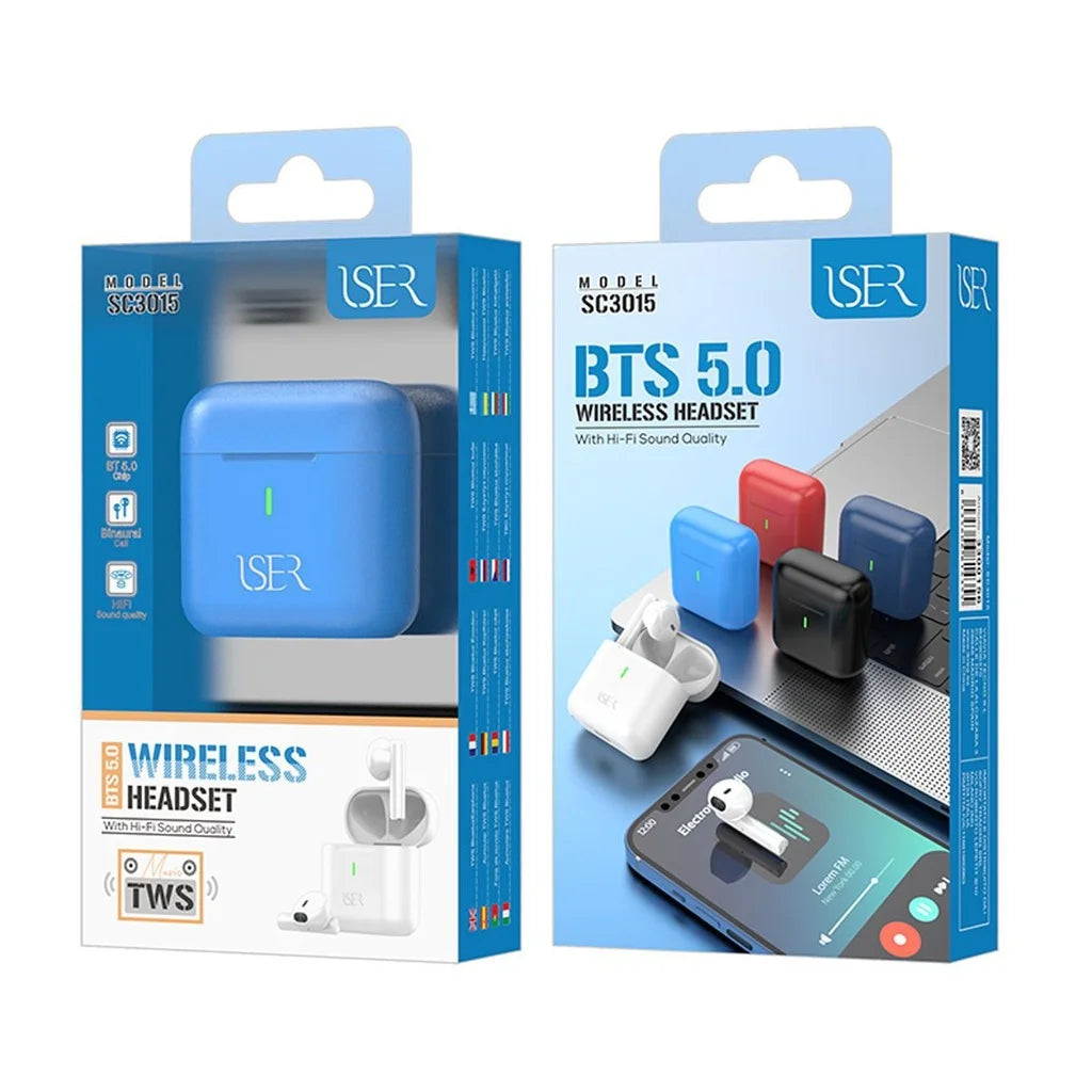 ISER SC3015 TWS BTS 5.0 Wireless HIFI Earphones Light Blue - Superior Sound Quality