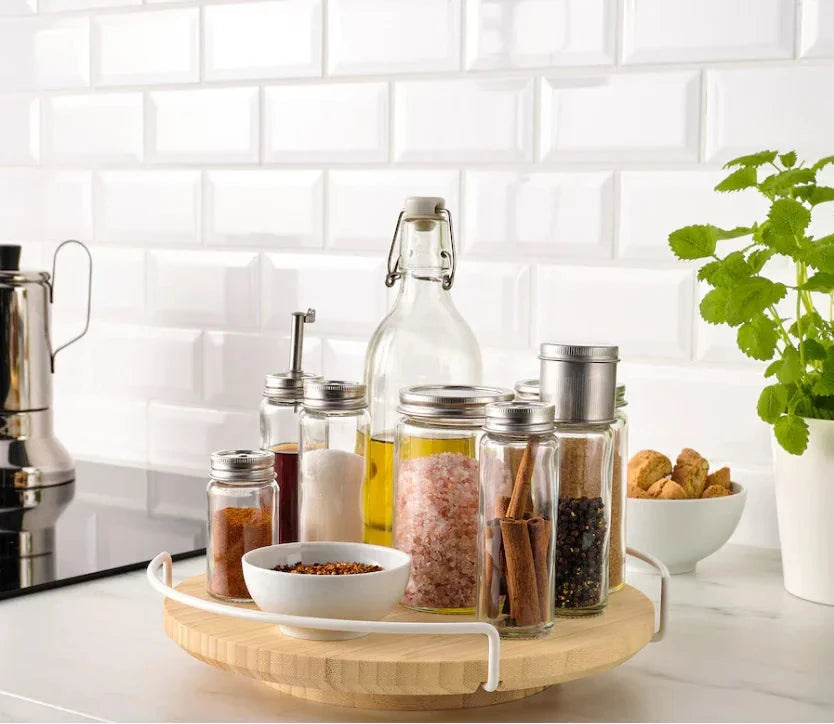 30cm Lazy Susan Wooden Spice Rack - 360-Degree Rotating Organizer