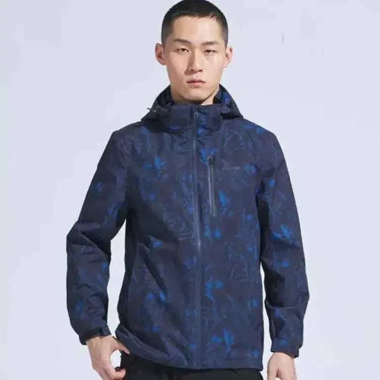 Man Winter Outdoor Waterproof Hiking Jacket - Heat Sealed Camo Print Hoodie Jacket