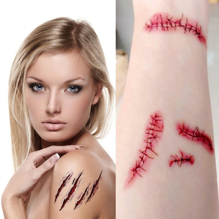 10pcs S-165 Halloween Terror Wound Realistic Scratches Injury Scar Temporary Tattoo Sticker, S-165/10pcs