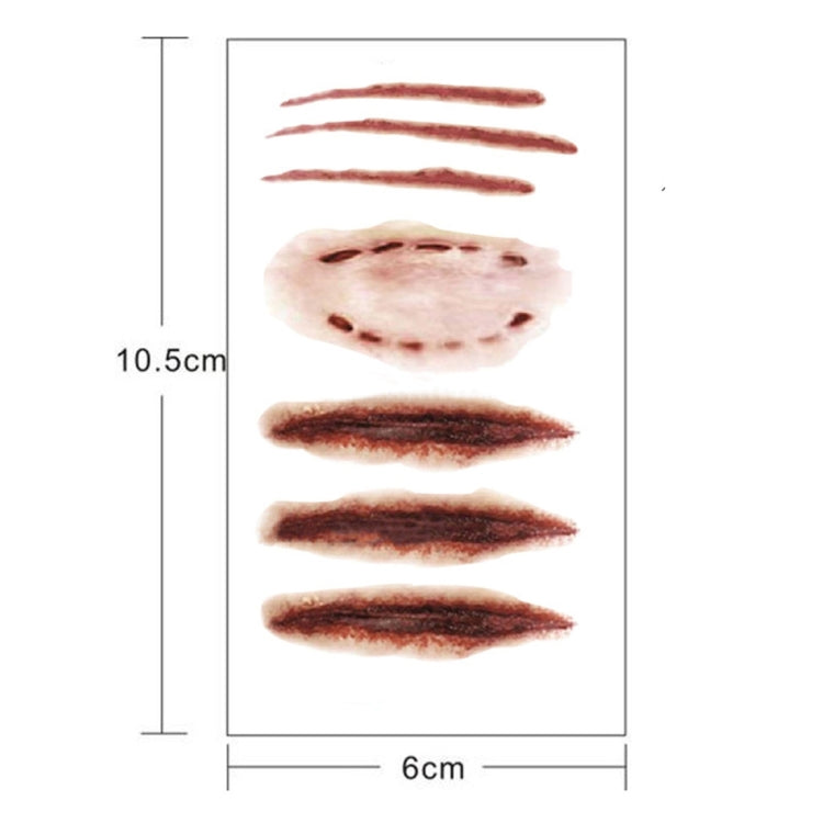 10pcs S-250 Halloween Terror Realistic Scratches Wound Injury Scar Temporary Tattoo Sticker, S-250/10pcs