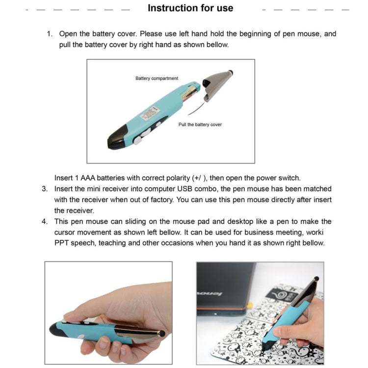 2.4GHz Innovative Pen-style Handheld Wireless Smart Mouse for PC Laptop(Grey)