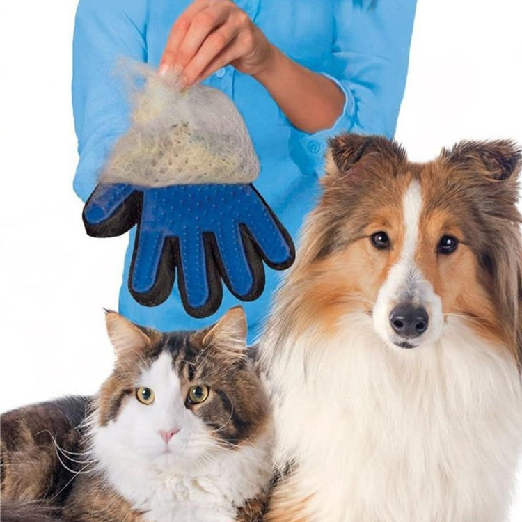 Right Hand Five Finger Deshedding Brush Glove Pet Gentle Efficient Massage Grooming(Red)