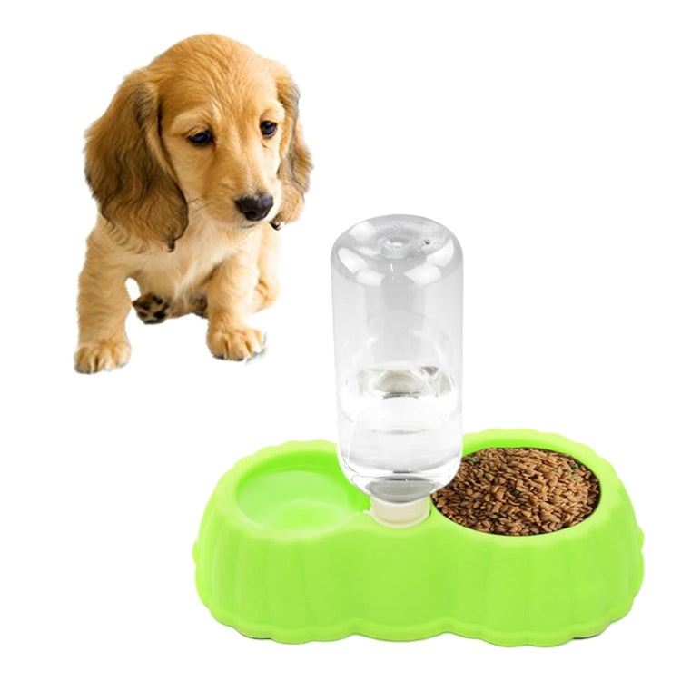 Pumpkin Shape Dog Cat Food Dish + Drinking Water Double Bowls with Automatic Water Dispenser, Size: S, Size: S  Green, Size: S  Blue, Size: S  Magenta, Size: S  White, Size: S Yellow, Size: S  Coffee