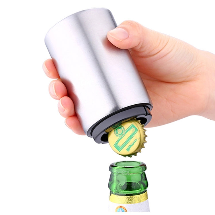 Magnetic Automatic Beer Bottle Cap Opener Stainless Steel Push Down Beer Opener Kitchen Gadgets, Size: 8.5 x 5.2cm